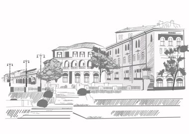 Series of old streets in sketches clipart