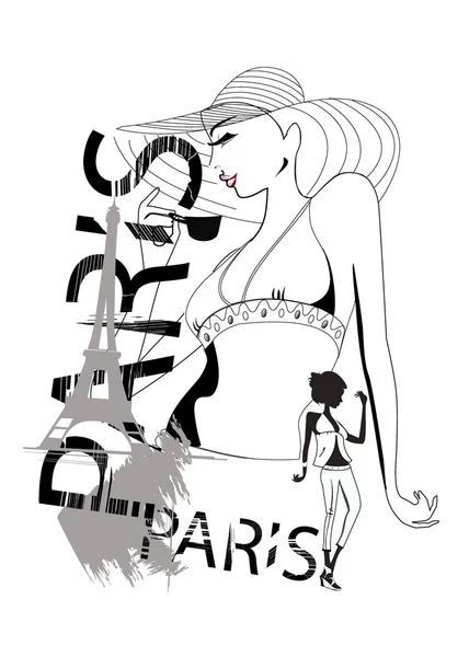 Letras de París con chicas de moda — Archivo Imágenes Vectoriales