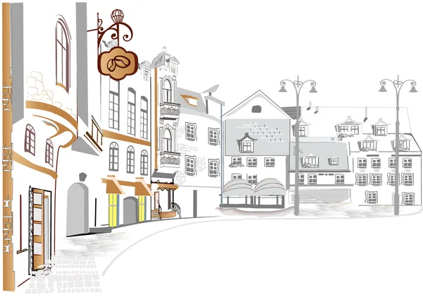 Серия уличных кафе в старом городе Лицензионные Стоковые Иллюстрации