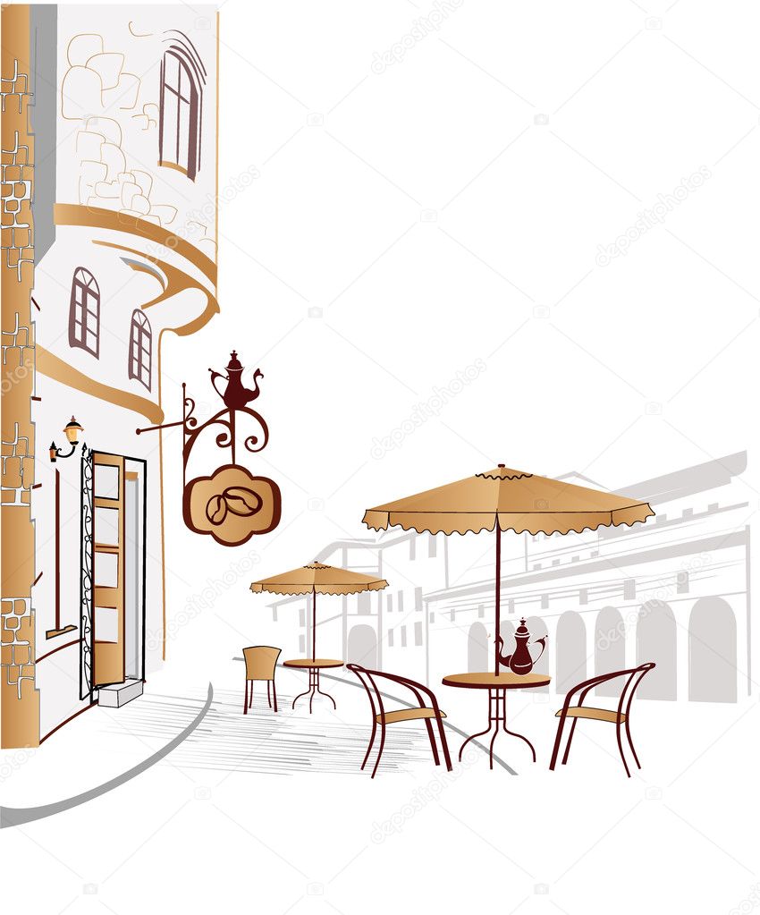 Series of street cafes in old city