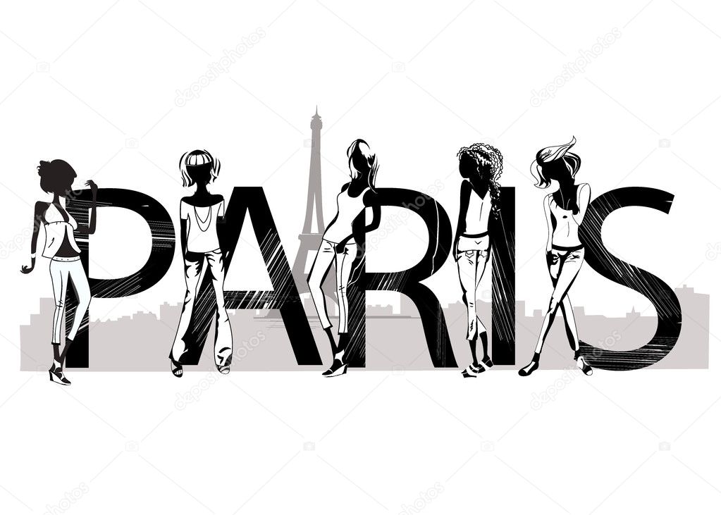 Paris lettering with fashion girls