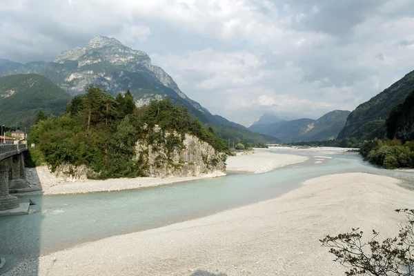 stock image View From Moggio Bridge to Canin Mountain