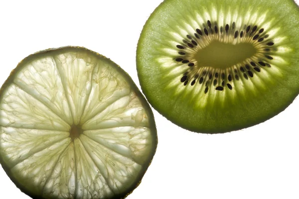 Lemon and kiwi fruit isolated on white background — Stock Photo, Image