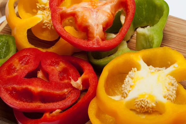 Stock image Close up of red, yellow and green peppers