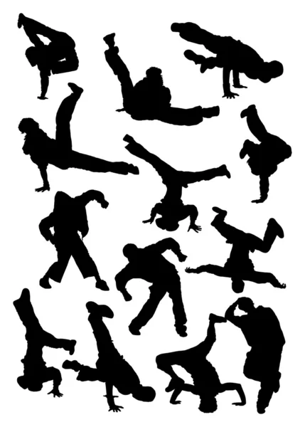 Silhouet van breakdancer — Stockvector