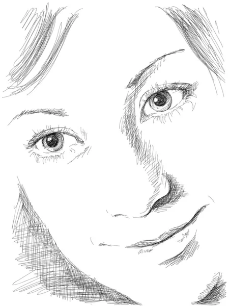 Retrato desenhado à mão de menina — Vetor de Stock