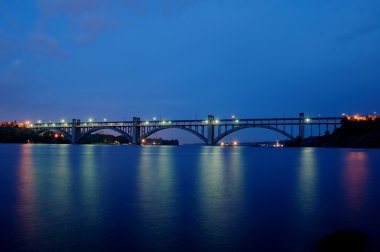 Long bridge in the night clipart