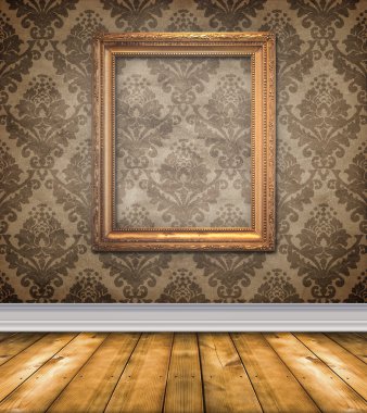 Empty Brown Damask Room With Bare Floors clipart