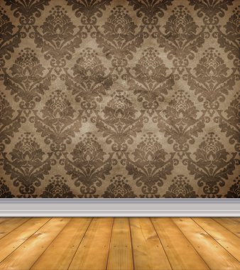 Empty Damask Room With Bare Floors clipart