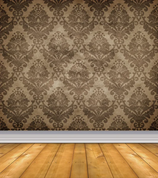 むき出しの床と空のダマスク織の部屋 — ストック写真