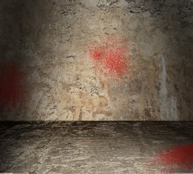 Empty Concrete Room With Blood Spatter clipart