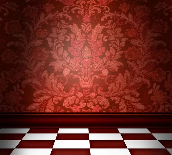 Röd damast rum — Stockfoto