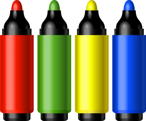 Ensemble de quatre marqueurs (rouge, vert, jaune, bleu) ) — Image vectorielle