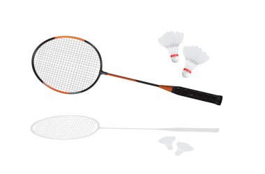 Detailed badminton racket and shuttlecock in vector format clipart