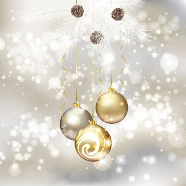 Merry Christmas greeting card with Christmas balls clipart