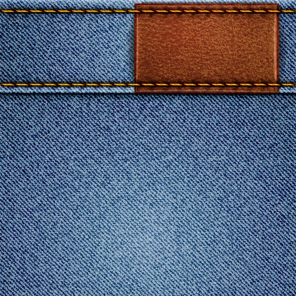 Texture de jeans avec étiquette en cuir — Image vectorielle
