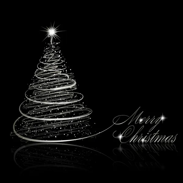 黒の背景に銀のクリスマス ツリー — ストックベクタ