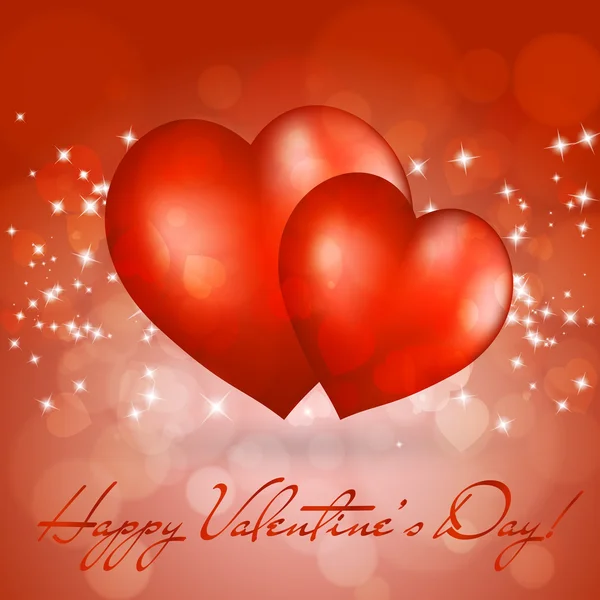 Valentinstag-Grußkarte mit zwei roten Herzen — Stockvektor