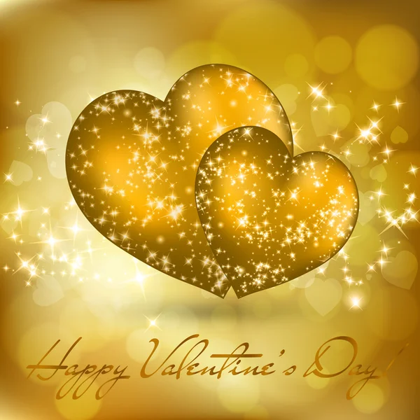 Valentine's day greeting card with two golden hearts — Stock Vector