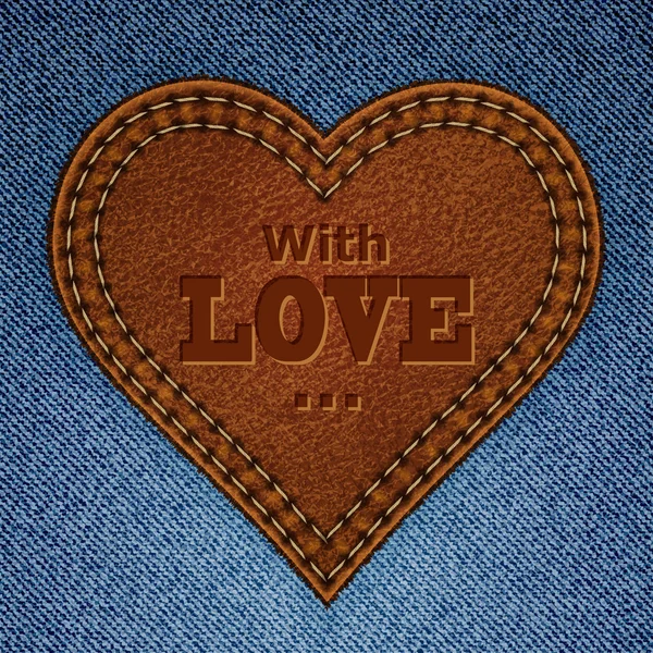 Cœur en cuir abstrait sur fond de jean. Saint Valentin greeti — Image vectorielle