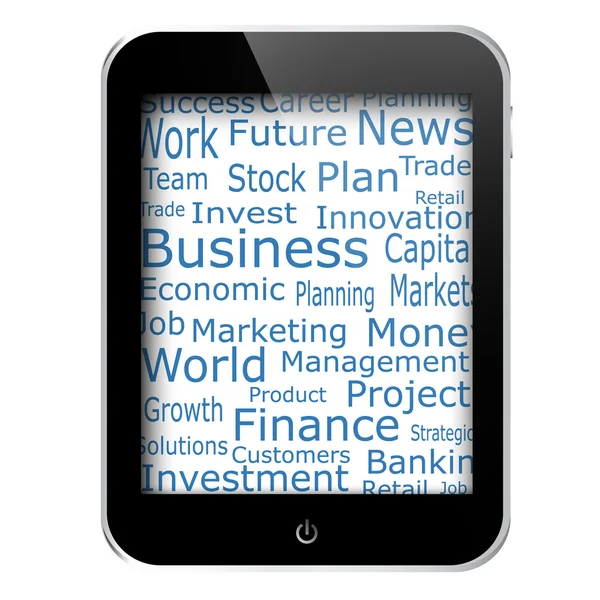 Parole commerciali e finanziarie sullo schermo del PC tablet — Vettoriale Stock