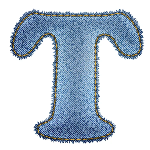 Jeans alphabet. Denim letter T — Stock Vector
