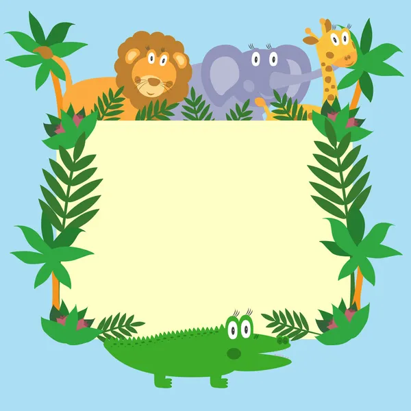 Schattig safari tekenfilm dieren - Leeuw, giraffe, krokodil en elef — Stockvector