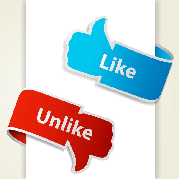 Like and unlike icons. Thumb up and thumb down signs for blogs a — Stock Vector