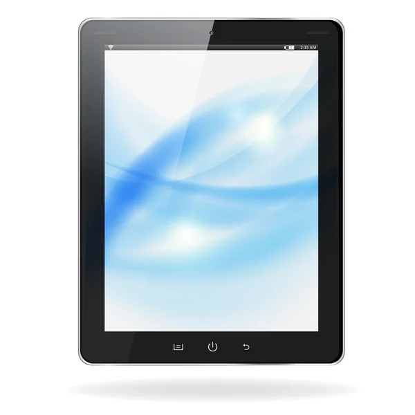 现实 tablet pc 计算机与在屏幕上被隔绝的蓝色波浪 — 图库矢量图片