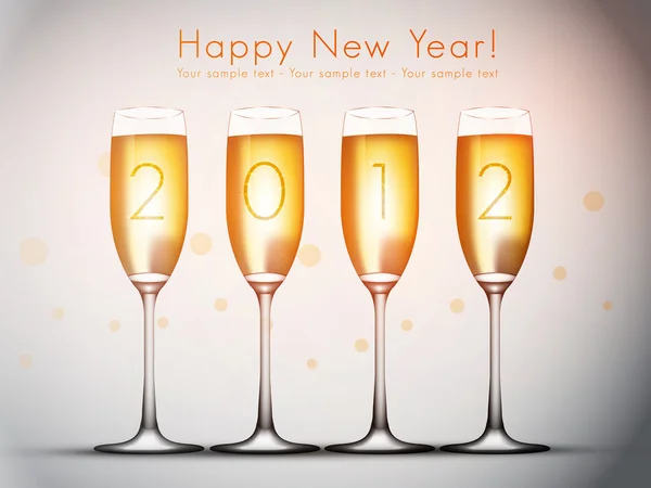 Four glasses of champagne - Happy New Year! — Stock Vector
