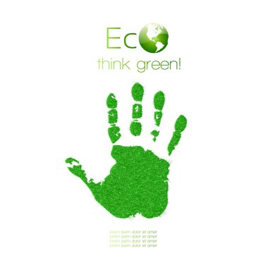 Green handprint made from grass. Think Green. Ecology Concept. clipart
