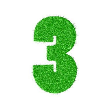 3D number 3 - from my natural green grass number collection clipart