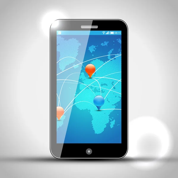 Telefone móvel com navegação GPS - Vector Design - Europa e África —  Vetores de Stock