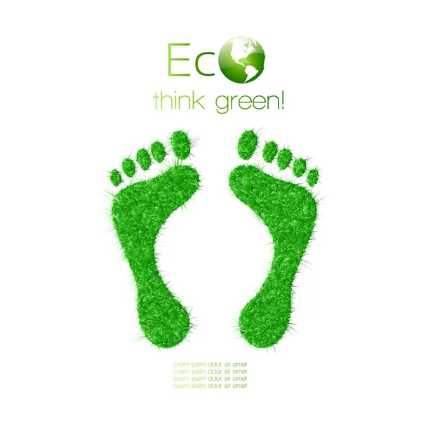 Pegada verde feita de grama. Pensa no Green. Conceito de Ecologia . — Vetor de Stock