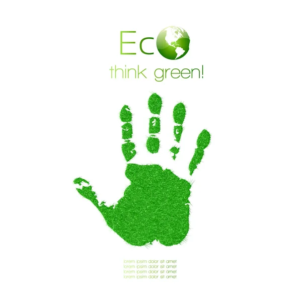 잔디로 만든 녹색 손 자국입니다. 그린을 생각 합니다. 생태학 개념. — 스톡 벡터