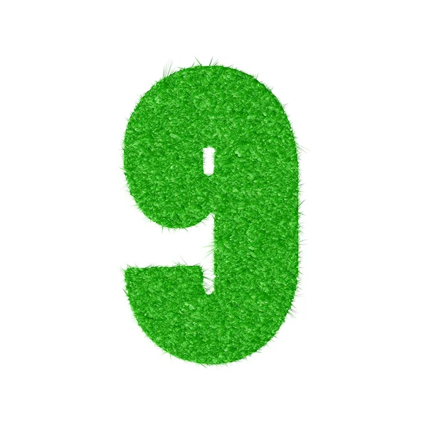 3D number 9 - from my natural green grass number collection — Stock Vector