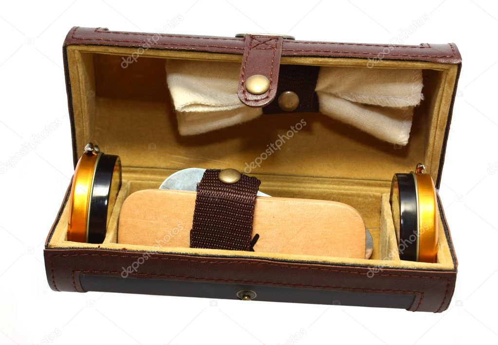 Container with a set of shoe care