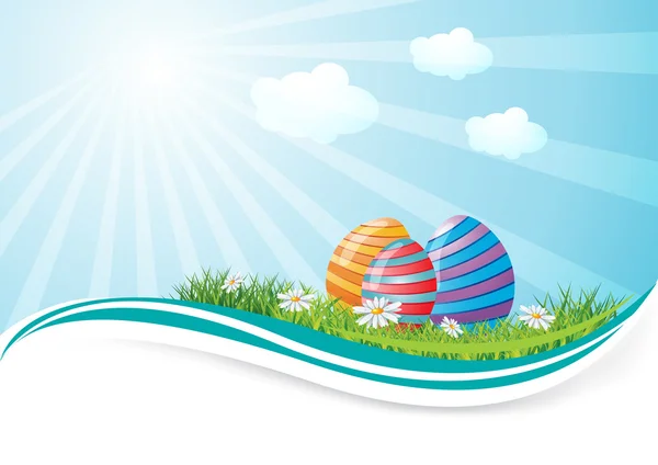 Easter eggs in field — Stock Vector