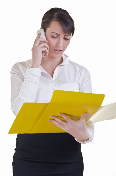 Office assistant conversating document details — Stock Photo, Image