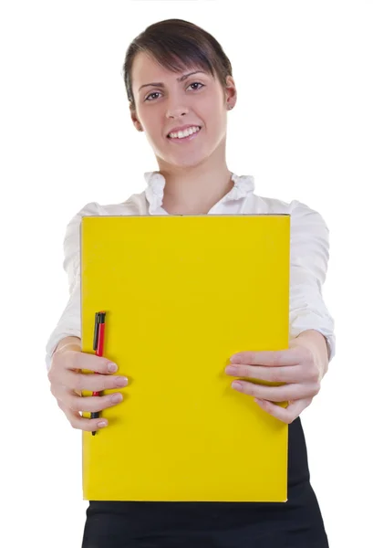 Girl showing a folder — Stock Photo, Image