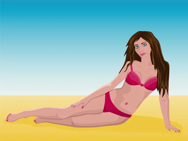 Красивая девушка на пляже — стоковый вектор