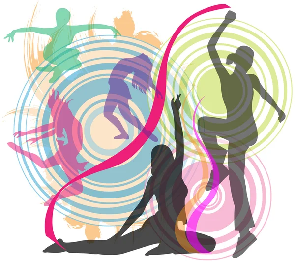 Fitness silhouettes on abstract background — Stock Vector