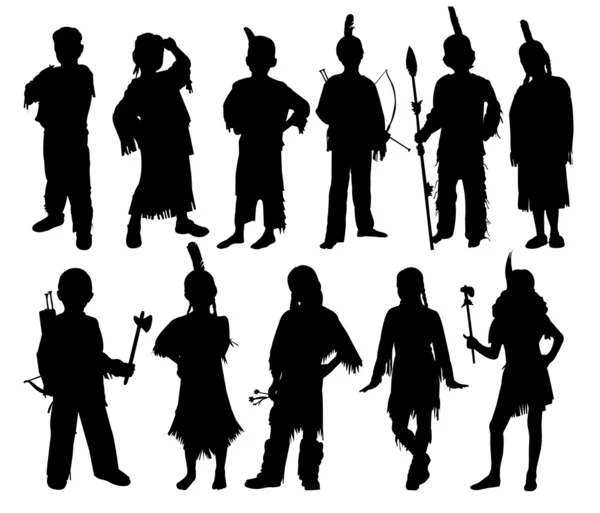 Group of kids in costumes indians — Stock Vector