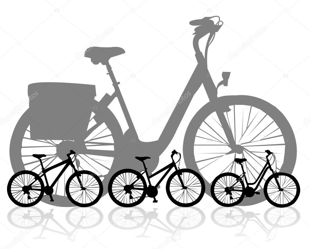 Many silhouettes illustration of a modern mountain bike