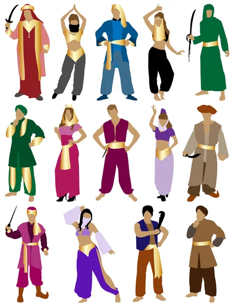 Силуэты арабских костюмов — стоковый вектор