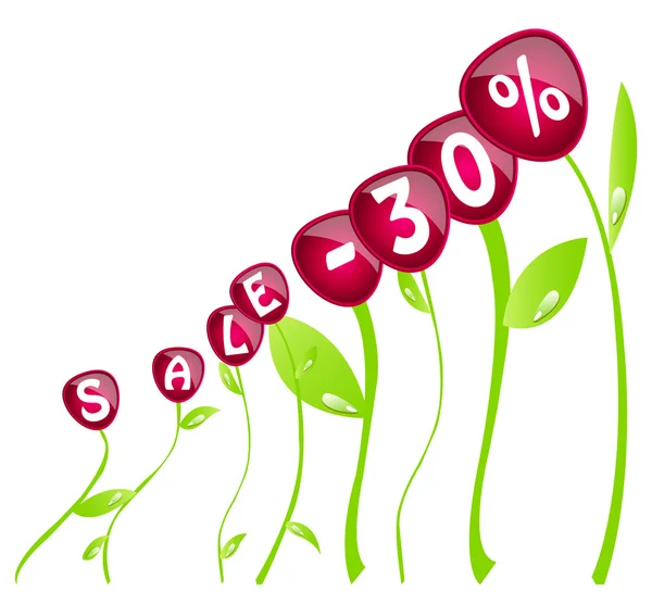 Étiquettes de vente ou de réduction en fleur sur fond blanc — Image vectorielle