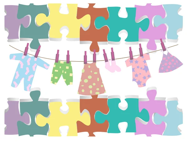 Ilustração de roupas isoladas para bebês e quebra-cabeças — Vetor de Stock