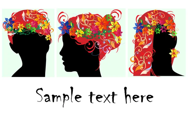 Vector illustration girl silhouette with floral hair — Stock Vector