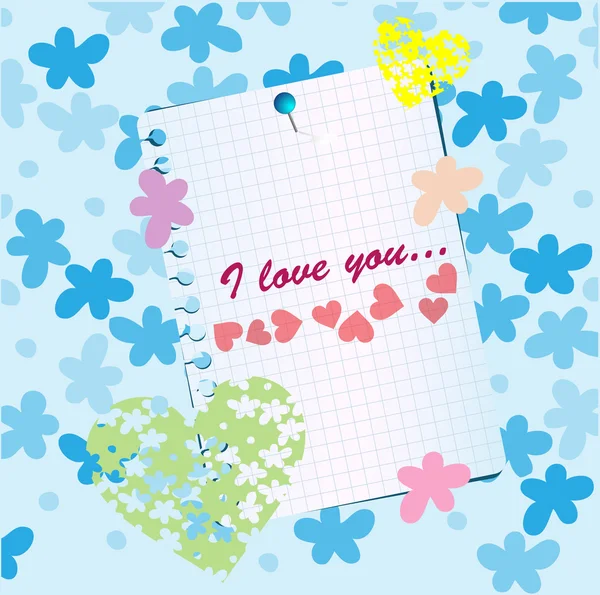 Papier avec des cœurs et des fleurs par amour — Image vectorielle