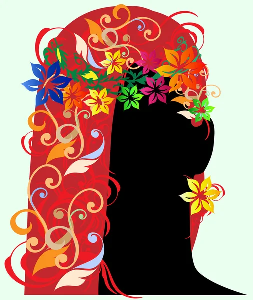 Vector illustration girl with long floral hair — Stock Vector